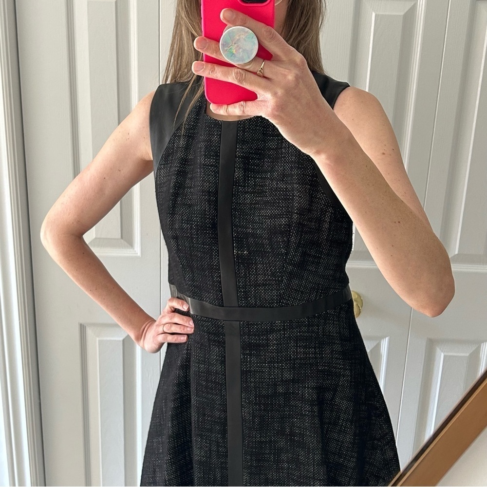 Judith & Charles Linen Blend Sleeveless Midi Dress with Leather Size 10